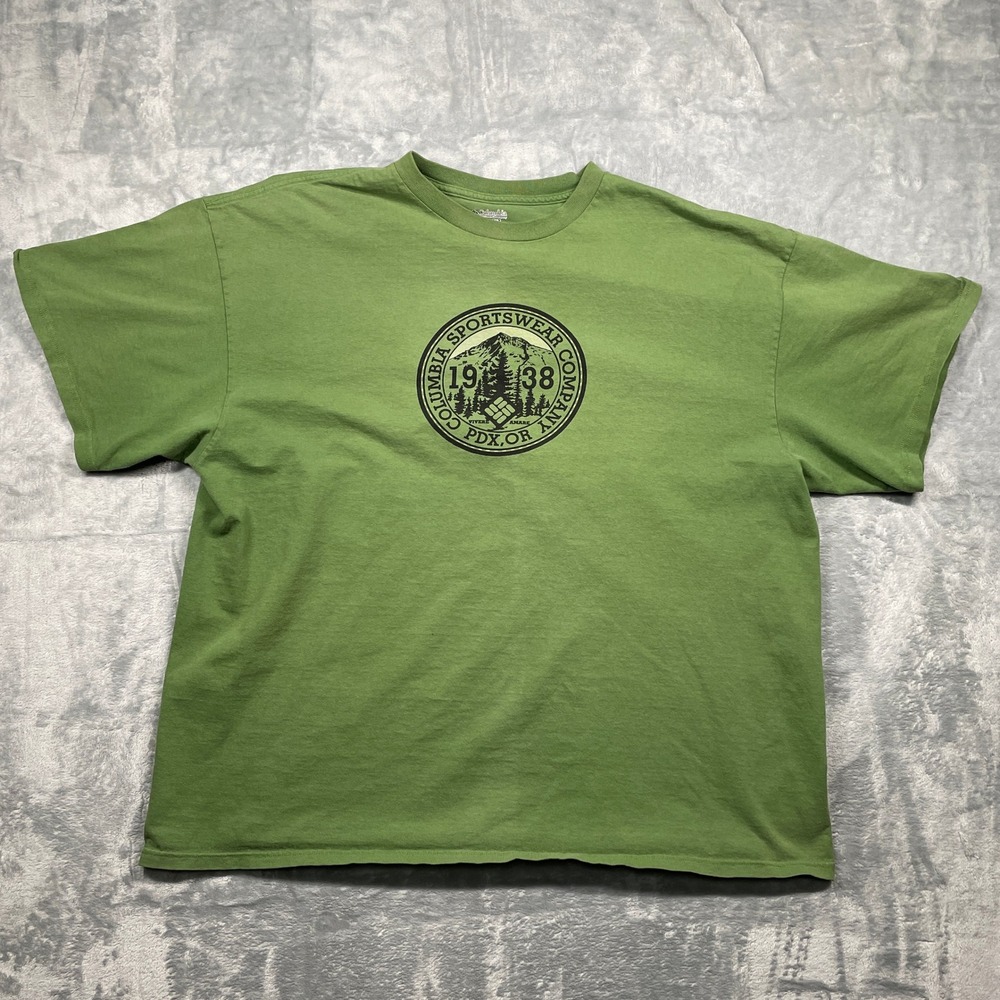 Columbia Sportswear Company Mens Green Graphic T Shirt 1938 PDX OR Logo XXL